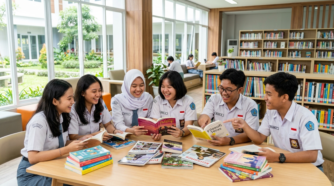 Siswa SMA Membaca di Perpustakaan